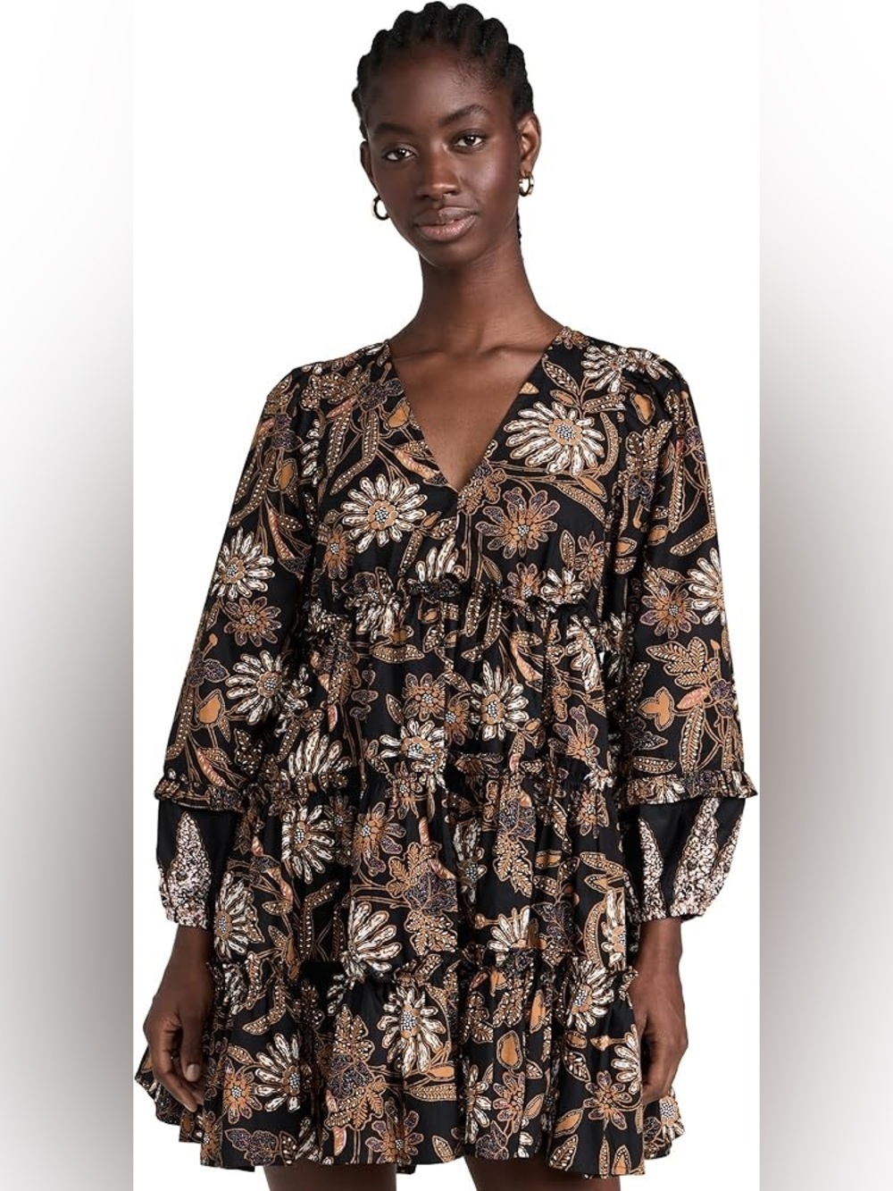 Cleobella Women’s Tilda Mini Dress Black Floral Tiered V-Neck Accents XS